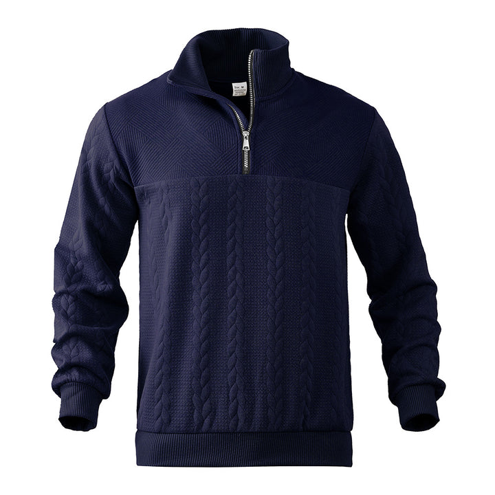 Men's Half-Zip Pullover with Cable Knit Look and Structural Panels Mune Fashion