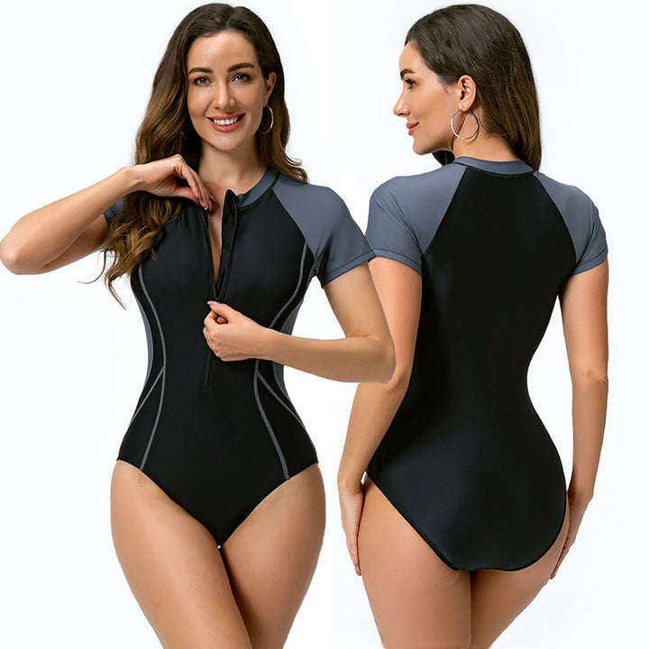 Women Short Sleeve Sporty One-Piece Swimsuit Mune Fashion