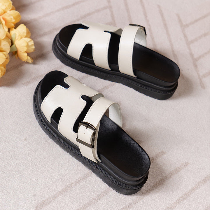 Women's fashionable platform slides with adjustable buckle and ergonomic comfort footbed Mune Fashion