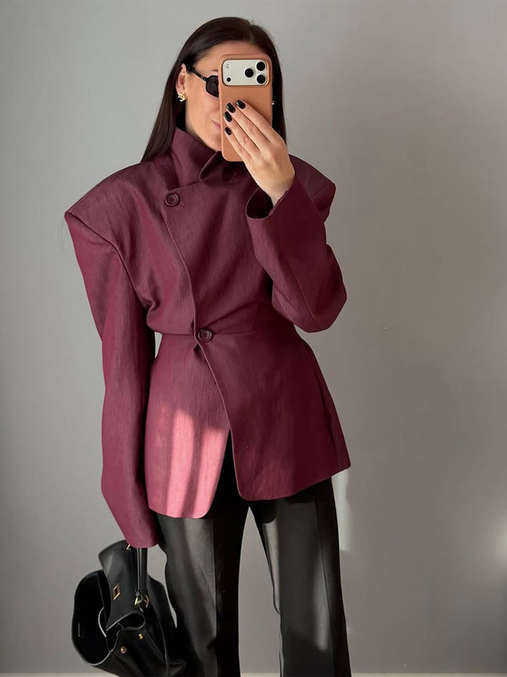 Women Asymmetrical fitted blazer with striking shoulder pads Mune Fashion