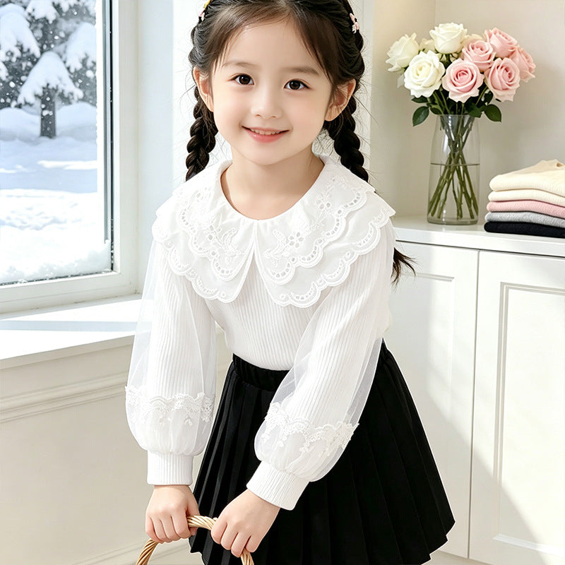 Girl blouse with lace collar and transparent sleeves Mune Fashion