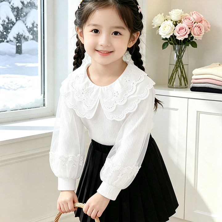 Girl blouse with lace collar and transparent sleeves Mune Fashion