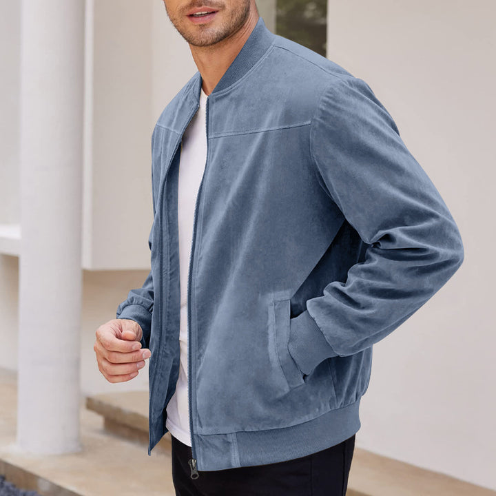 Men's velour leather look bomber jacket with stand-up collar and elastic cuffs Mune Fashion