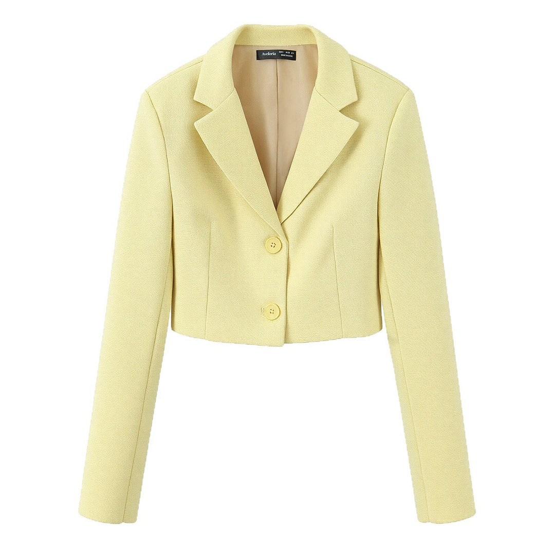 Women Short Boucle Tweed Blazer with Notch Lapel and Two-Button Closure Mune Fashion