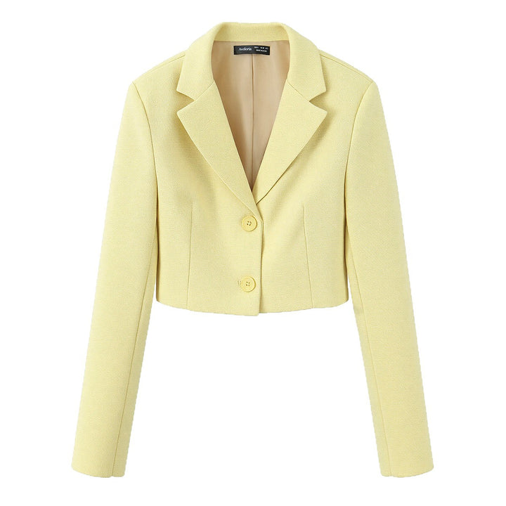 Women Short Boucle Tweed Blazer with Notch Lapel and Two-Button Closure Mune Fashion