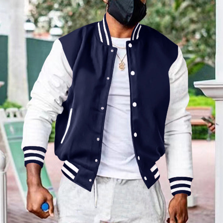 Men's classic college jacket in baseball style with contrasting sleeves and ribbed cuffs Mune Fashion
