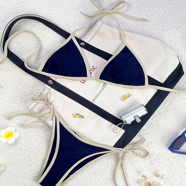 Women triangle bikini with high straps and adjustable side bands Mune Fashion