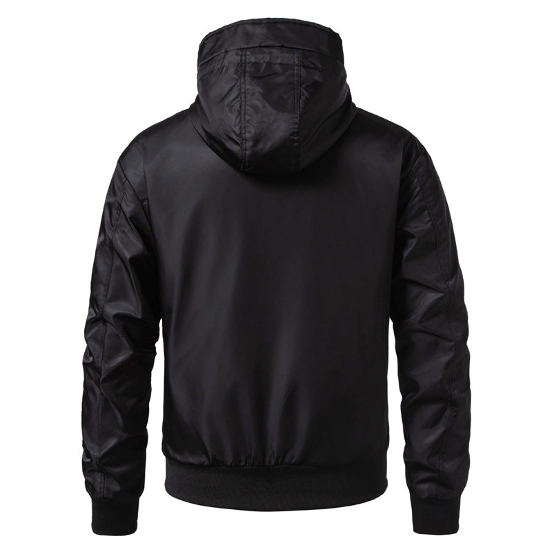 Men's hooded bomber jacket in an urban retro look with contrast stripes, wind-resistant exterior, and ribbed cuffs Mune Fashion