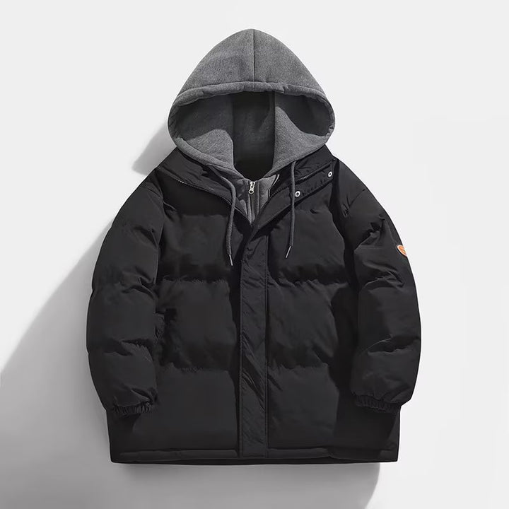 Men's Padded Winter Puffer Jacket with Two-Layer Hood and Elastic Cuffs Mune Fashion