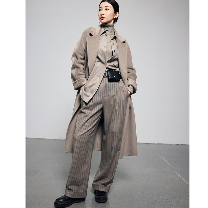 Women's Oversized Wool Coat in Clean Cut Design with Notched Collar and Concealed Button Placket Mune Fashion