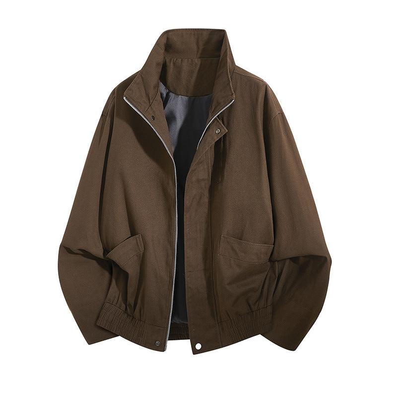 Men's Lightweight Utility Blouson Jacket with Stand Collar and Elastic Hem Mune Fashion