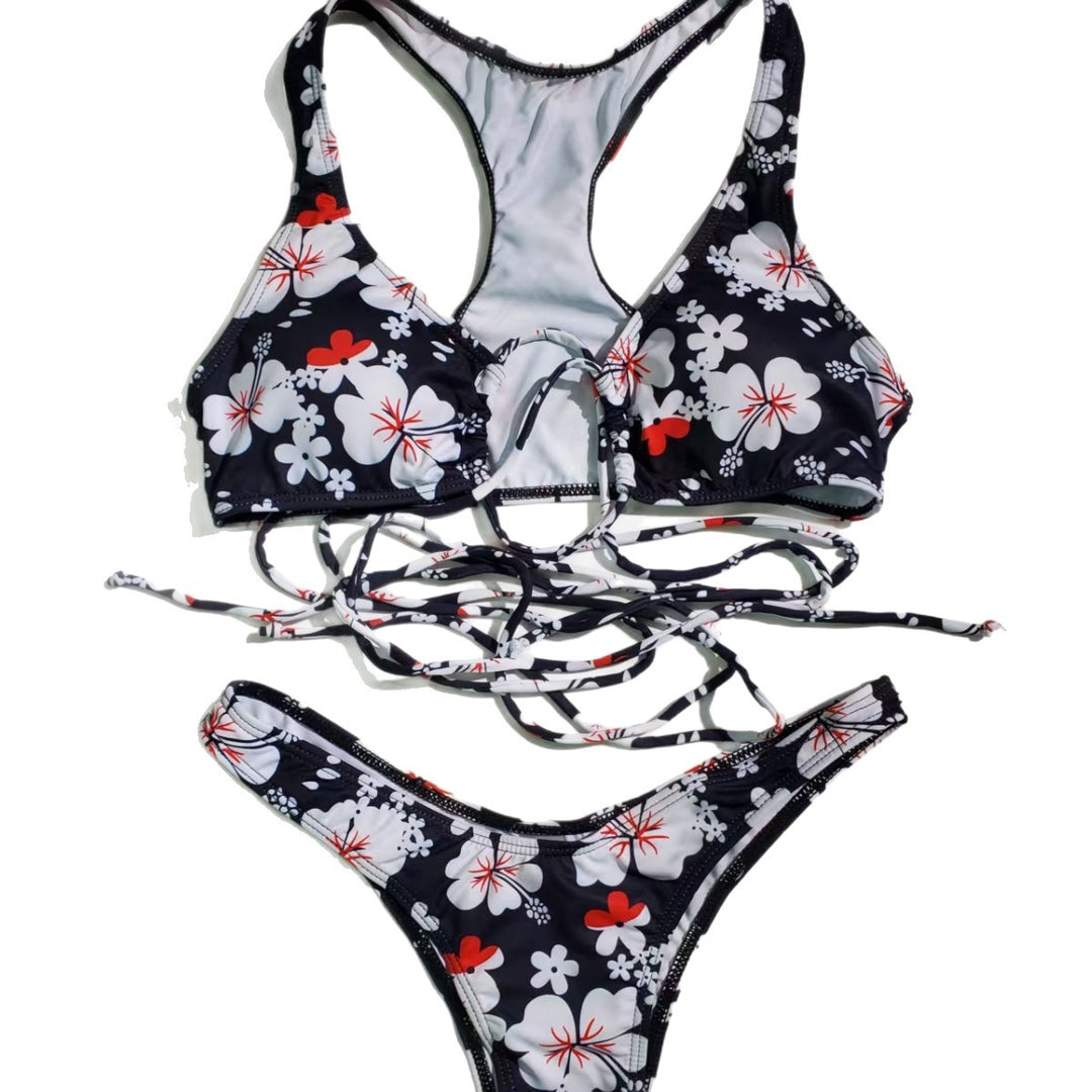 Women's triangle bikini with exciting lace-up design and floral pattern Mune Fashion