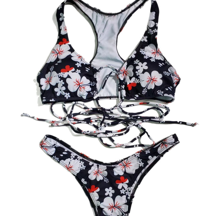 Women's triangle bikini with exciting lace-up design and floral pattern Mune Fashion