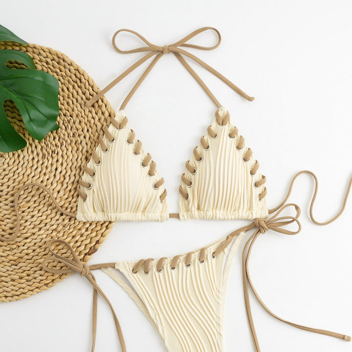 Women's triangle bikini with sophisticated lacing details and modern ribbed texture Mune Fashion