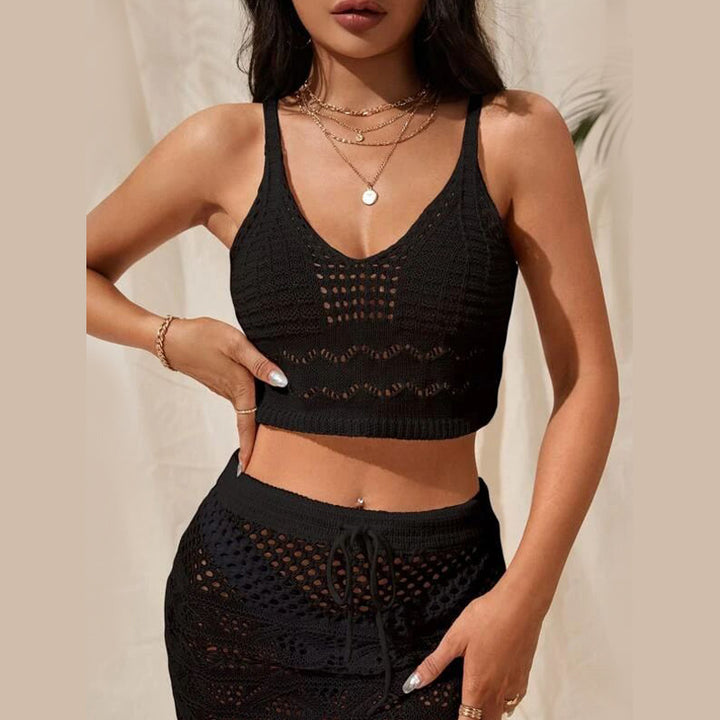 Women Crochet Crop Top and Skirt Set Mune Fashion