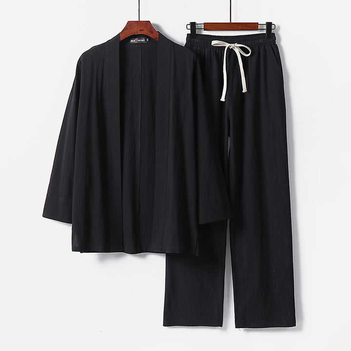 Men's Loose Kimono Loungewear Set made of lightweight cotton blend with elastic drawstring pants Mune Fashion