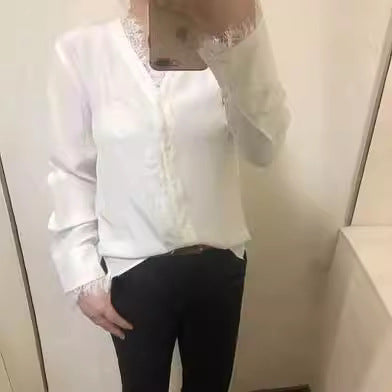 Women Elegant Blouse with Lace Decoration Mune Fashion