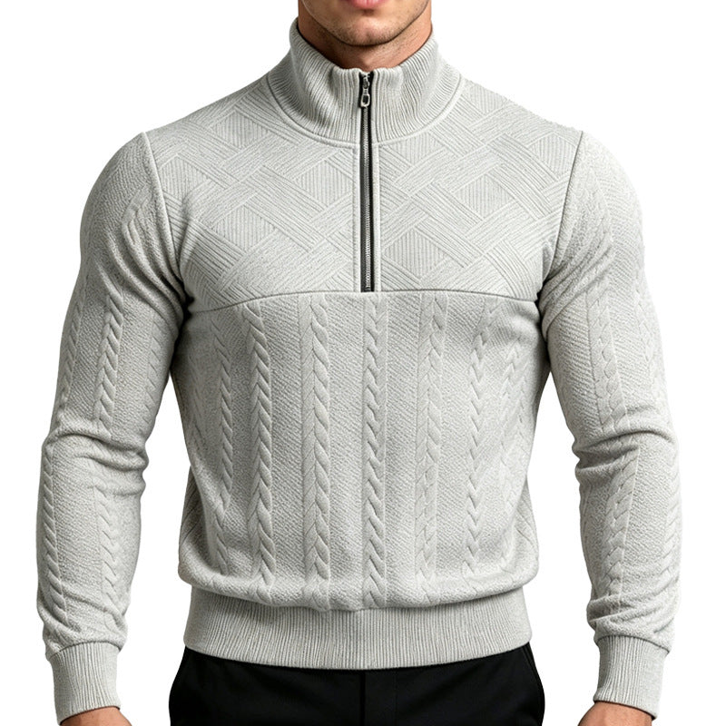 Men's knitted sweater with half zipper and cable pattern Mune Fashion
