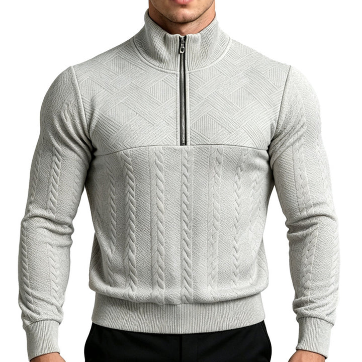 Men's knitted sweater with half zipper and cable pattern Mune Fashion