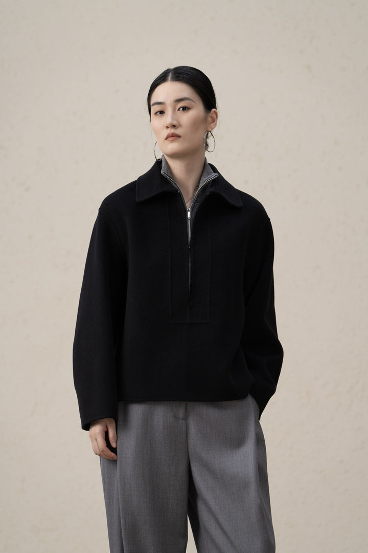 Women Stylish Half-Zip Sweater Mune Fashion