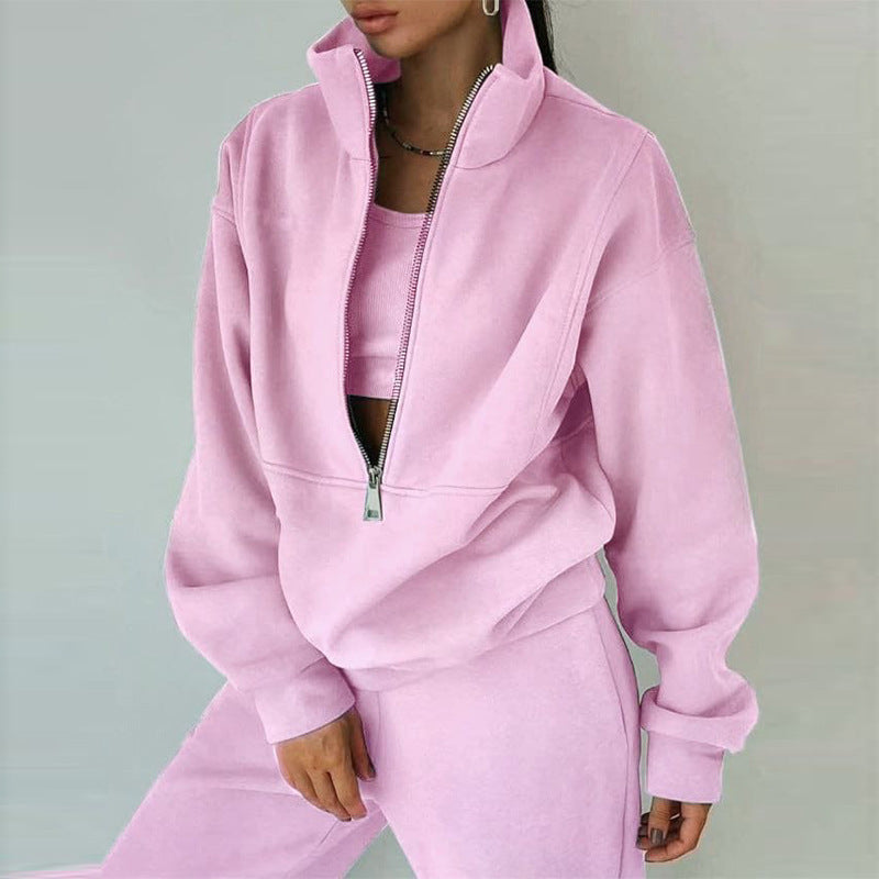 Women's Oversized Half-Zip Sweatshirt with High Stand Collar and Concealed Kangaroo Pocket Mune Fashion
