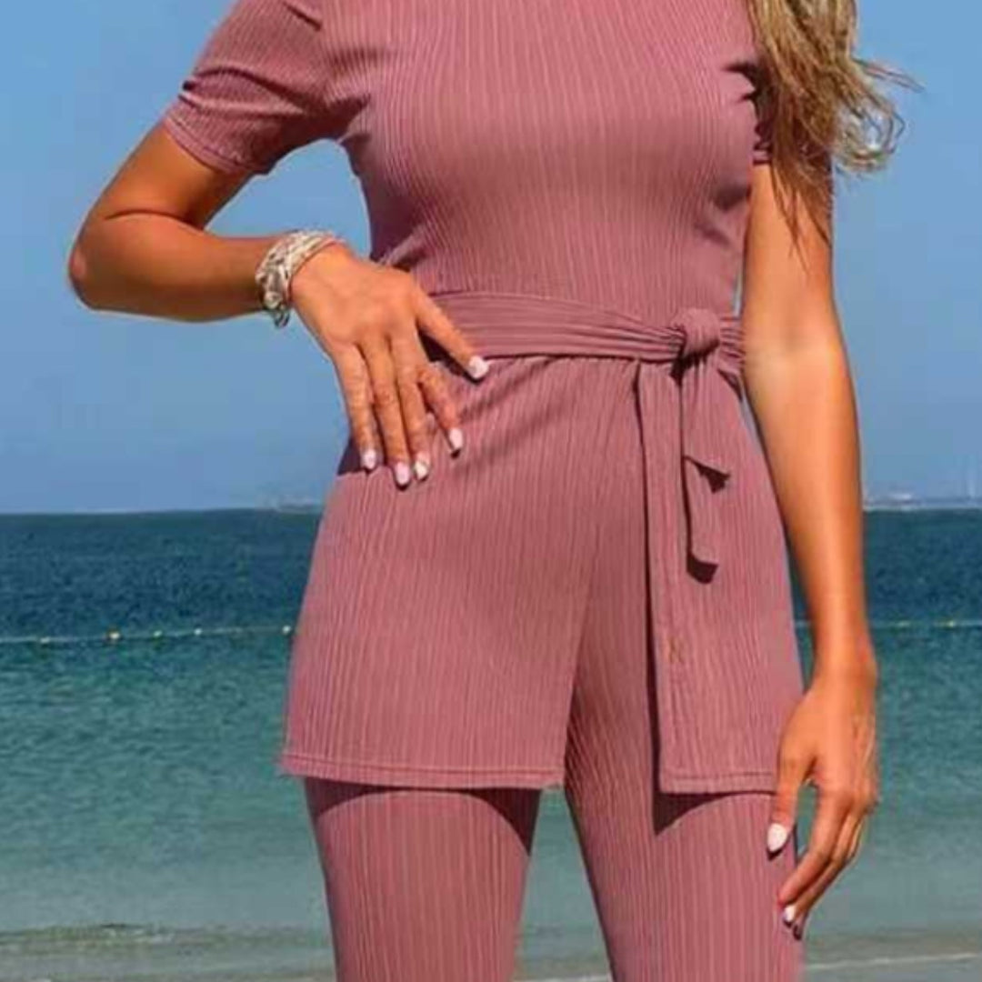 Women sporty lounge set with tie belt Mune Fashion