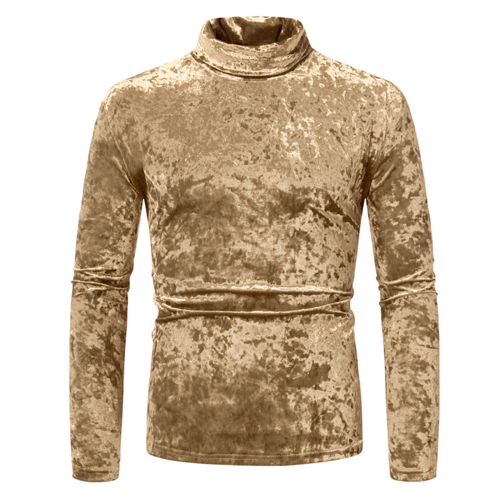 Men's Fitted Velvet Long Sleeve with Stand-Up Collar and Light Stretch Mune Fashion