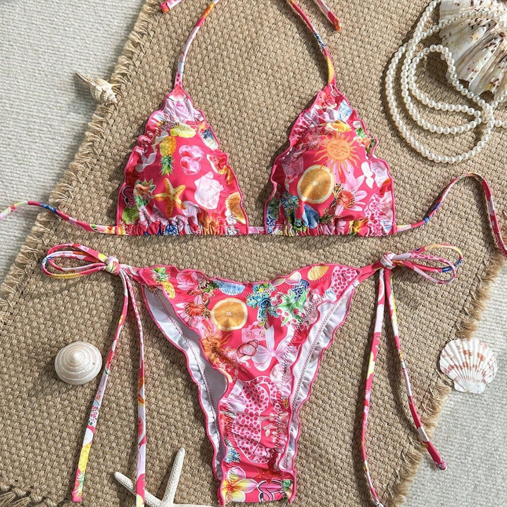 Women's Triangle Bikini with Ruffle Details and Lively Floral Print Mune Fashion