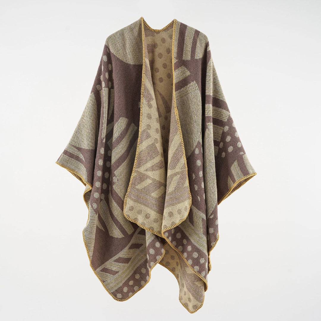 Ladies Jacquard Ruana with graphic pattern and overlock edge Mune Fashion