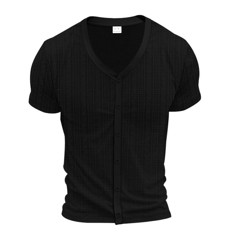 Men's short-sleeve fine knit cardigan with V-neck and continuous button placket Mune Fashion