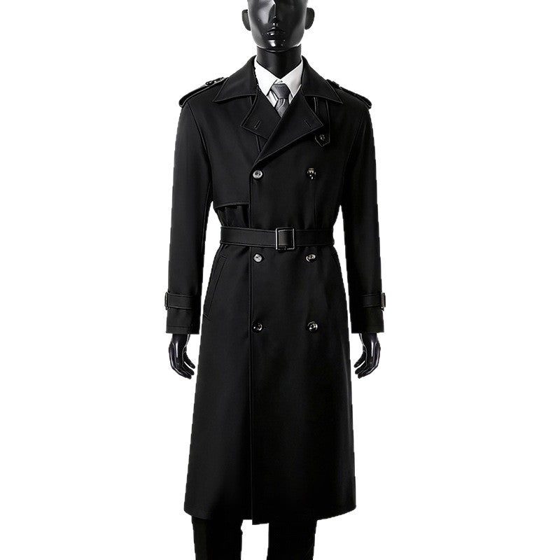 Men's Double-Breasted Trench Coat with Removable Waist Belt and Epaulettes Mune Fashion
