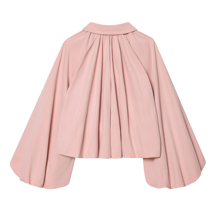 Ladies' oversized pleated cape jacket with collar, zipper, and elastic hem Mune Fashion