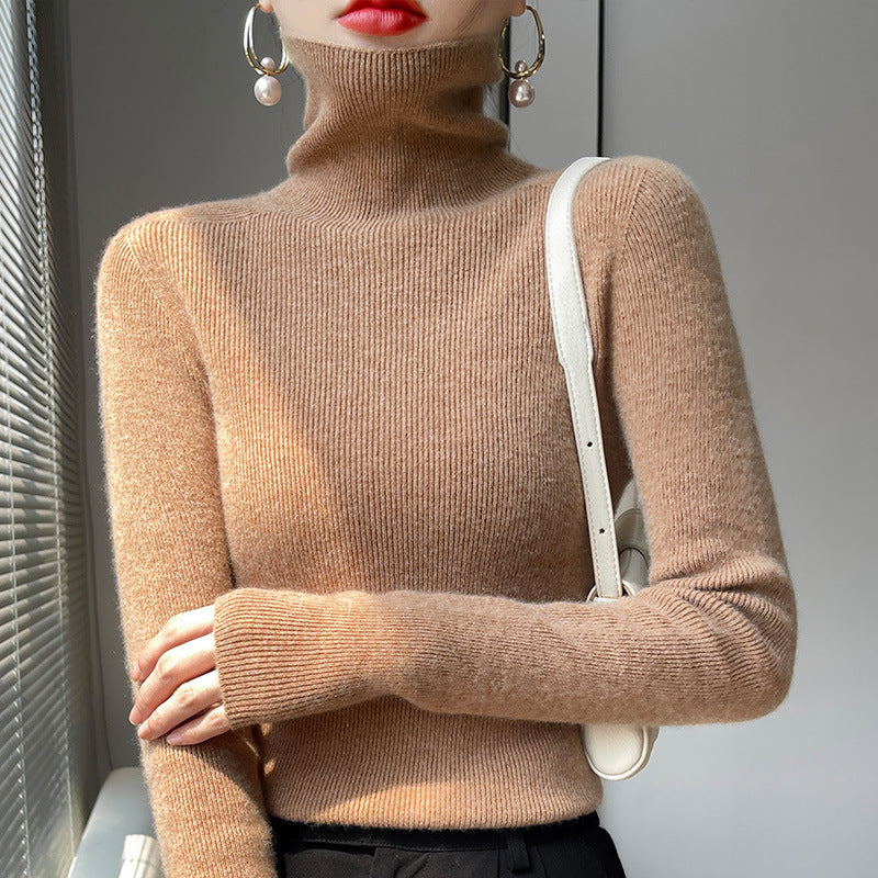 Women's Slim Roll Neck Sweater made of Cashmere Mix with Extra Long Sleeve Cuffs Mune Fashion