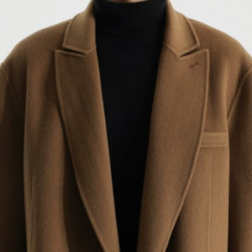 Men's Boxy Wool Blend Short Coat with Double Button and Notched Lapel Mune Fashion