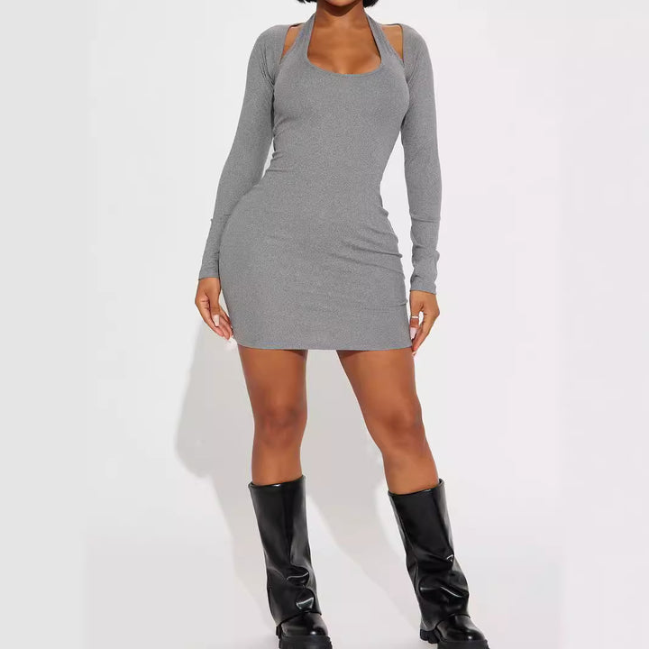Women Figure-Hugging Mini Dress with Cut-Out Details and Long Sleeves Mune Fashion