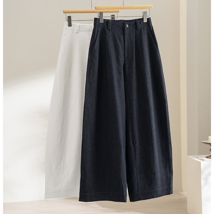 Women High-waisted wide Culotte pants made of linen blend with crease and side pockets Mune Fashion