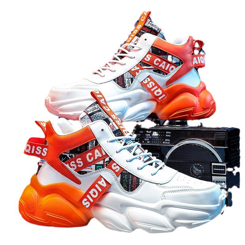Unisex high-top platform sneaker with graphic print, padded ankle collar, and sculpted rubber sole Mune Fashion