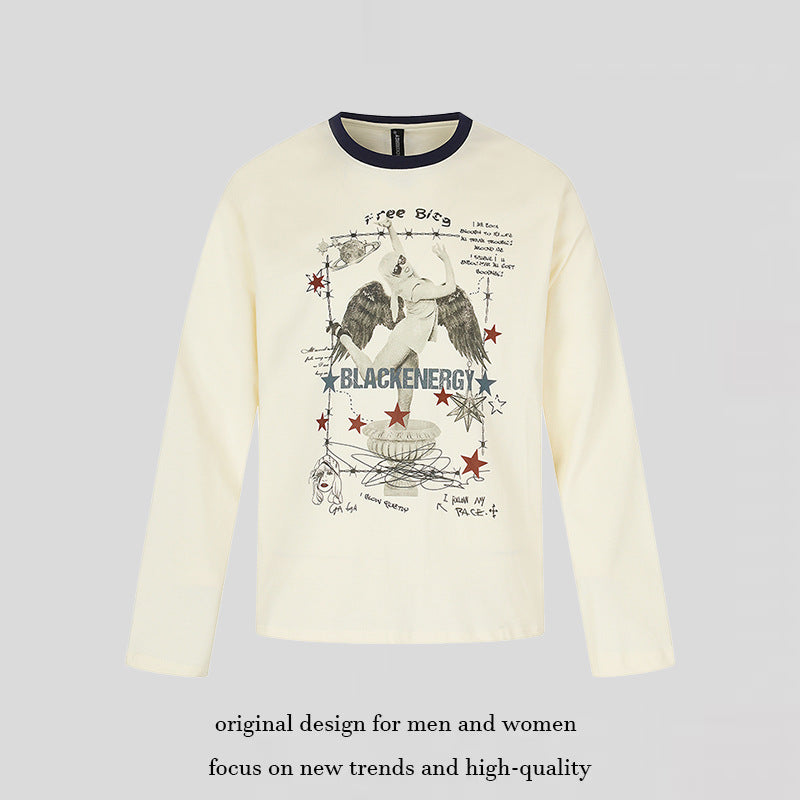 Women's long-sleeve shirt with vintage illustration, contrast collar and relaxed fit Mune Fashion