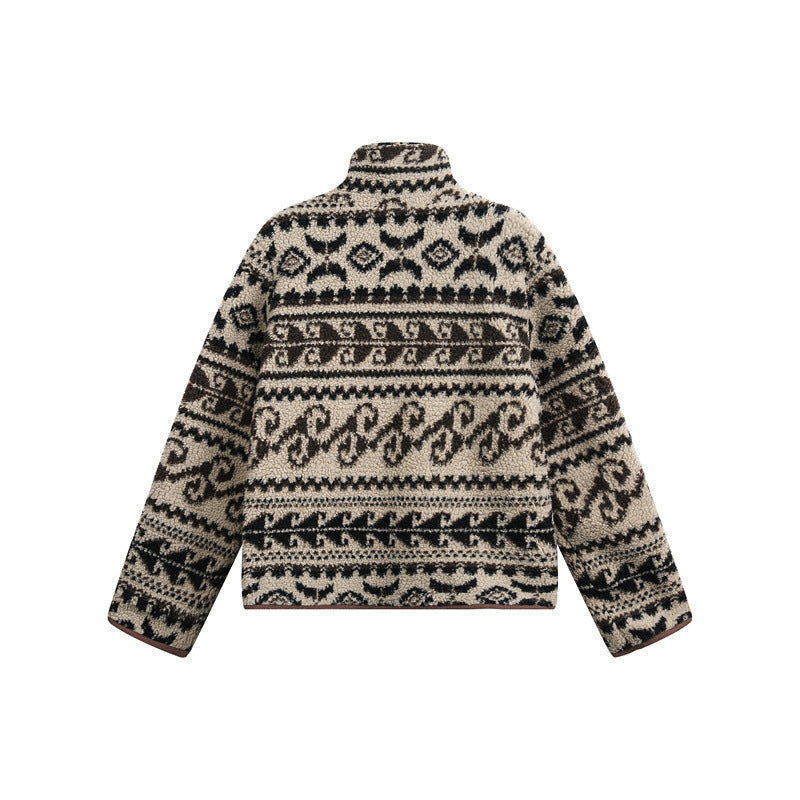 Unisex Short cut teddy fleece jacket with standing collar and Norwegian structure Mune Fashion