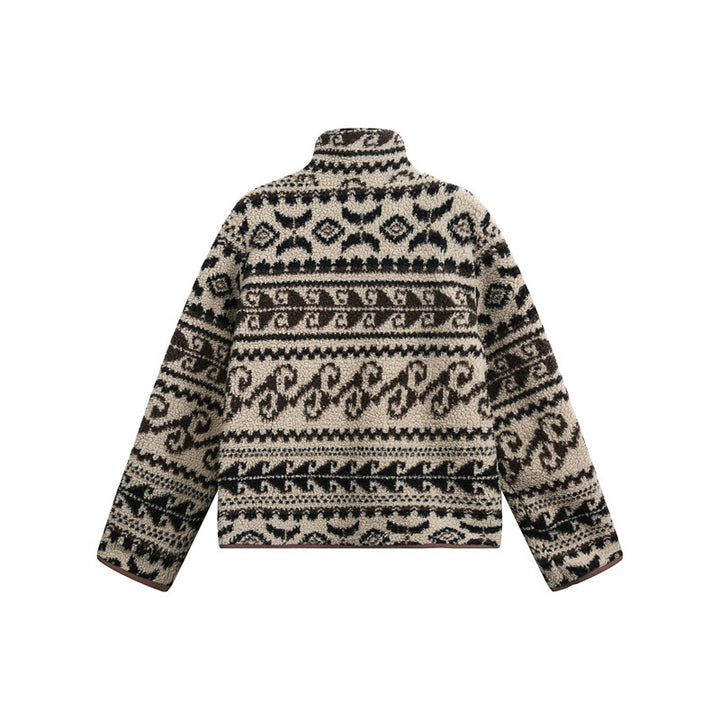 Unisex Short cut teddy fleece jacket with standing collar and Norwegian structure Mune Fashion