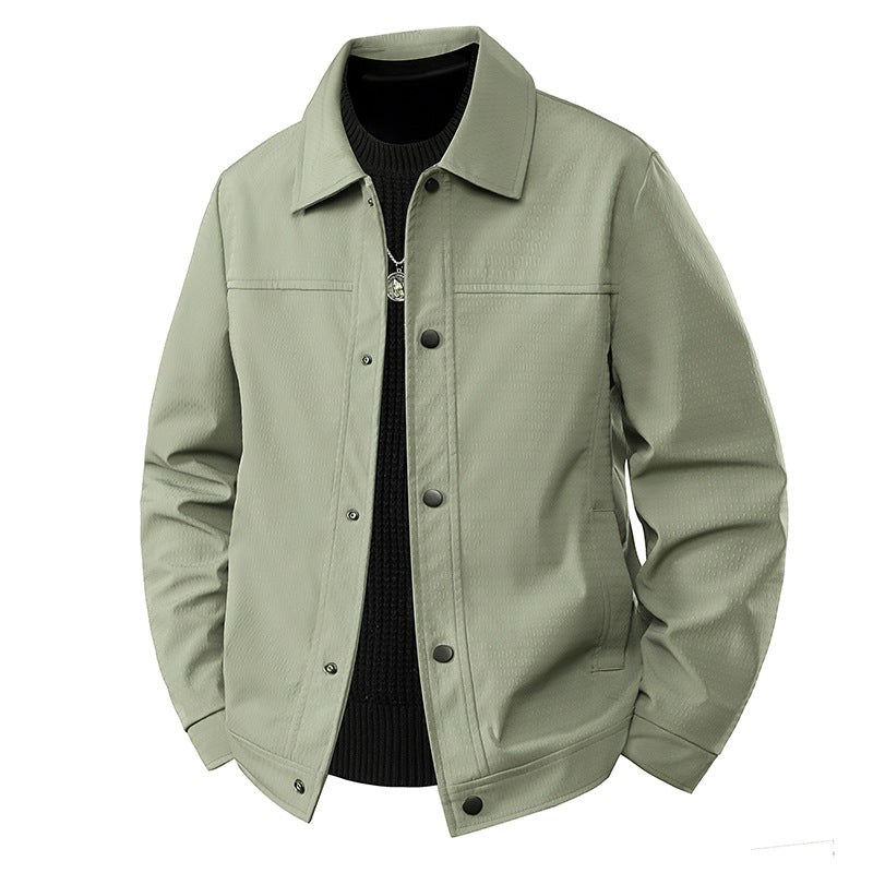 Men's Light Transitional Jacket in Worker Style with Microstructured Twill Look and Snap Button Placket Mune Fashion