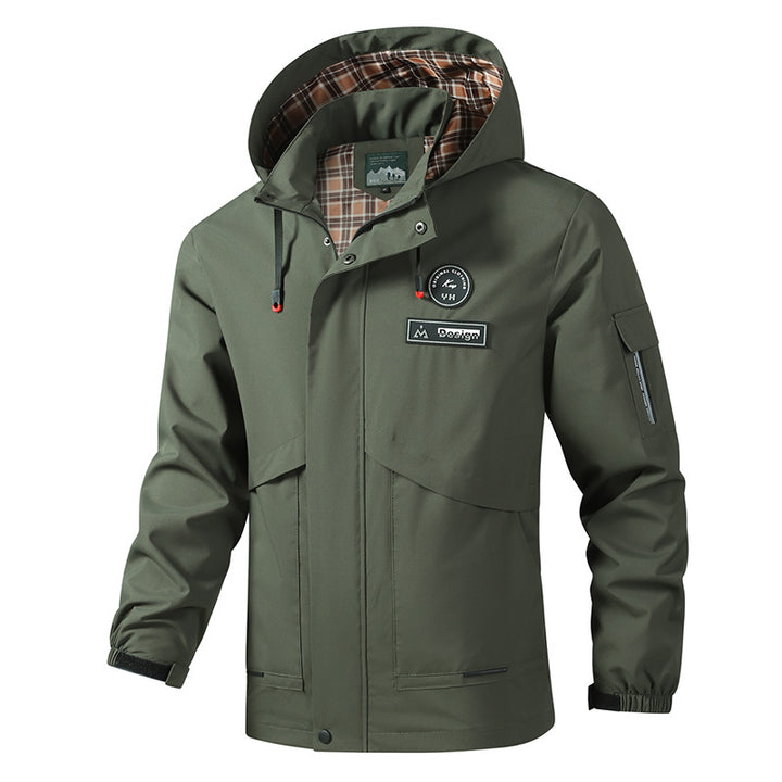 Men's lightweight waterproof hoodie jacket with plaid-lined inner lining, multiple pockets, and adjustable hood Mune Fashion