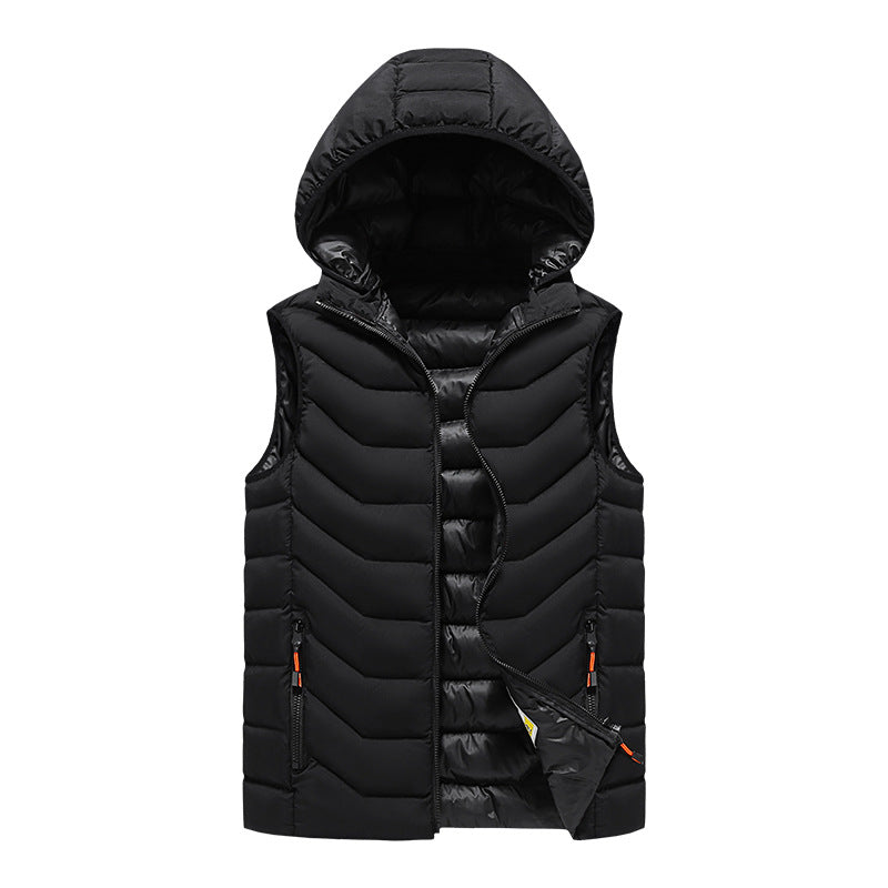 Men's Sleeveless Thermo Utility Vest with Quilted Chevron Structure, Hood and Two-Way Zipper Mune Fashion