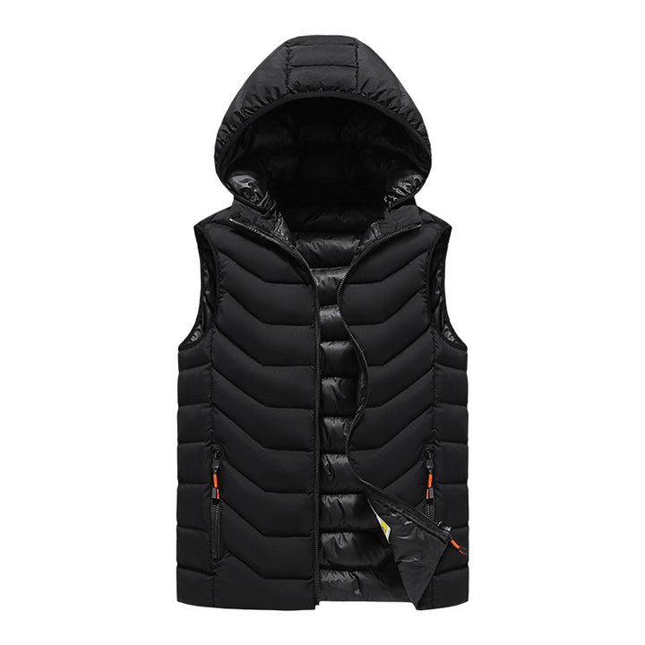 Men's Sleeveless Thermo Utility Vest with Quilted Chevron Structure, Hood and Two-Way Zipper Mune Fashion