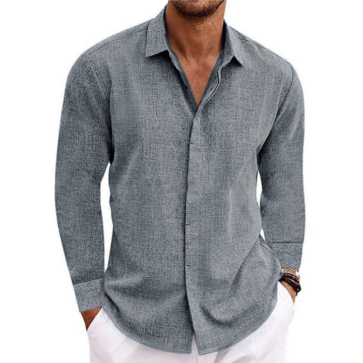 Men's Linen Look Shirt with Classic Kent Collar and Concealed Button Placket Mune Fashion
