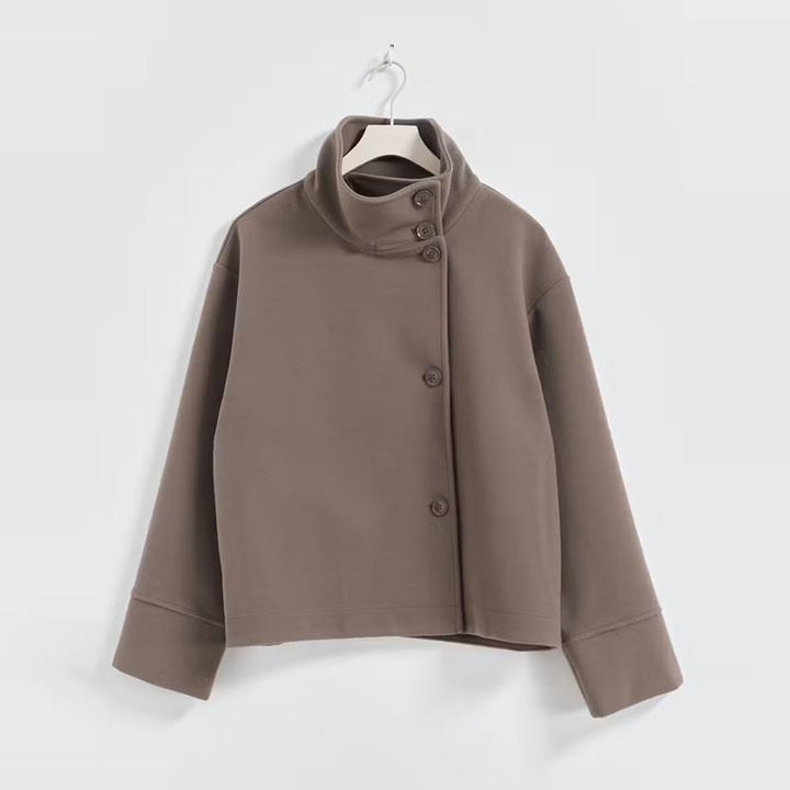Ladies' Short Jacket with High Collar and Fastening Mune