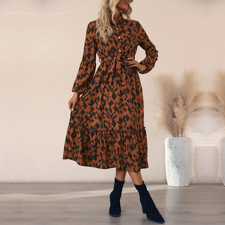 Women's Midi Dress with Belt and Floral Accents Mune Fashion