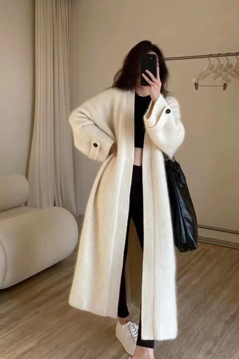 Women's Maxi Long Cardigan made of soft rib knit with wide cuffs Mune Fashion