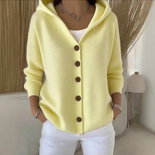 Women's hooded cardigan with button placket and casual oversized fit Mune Fashion