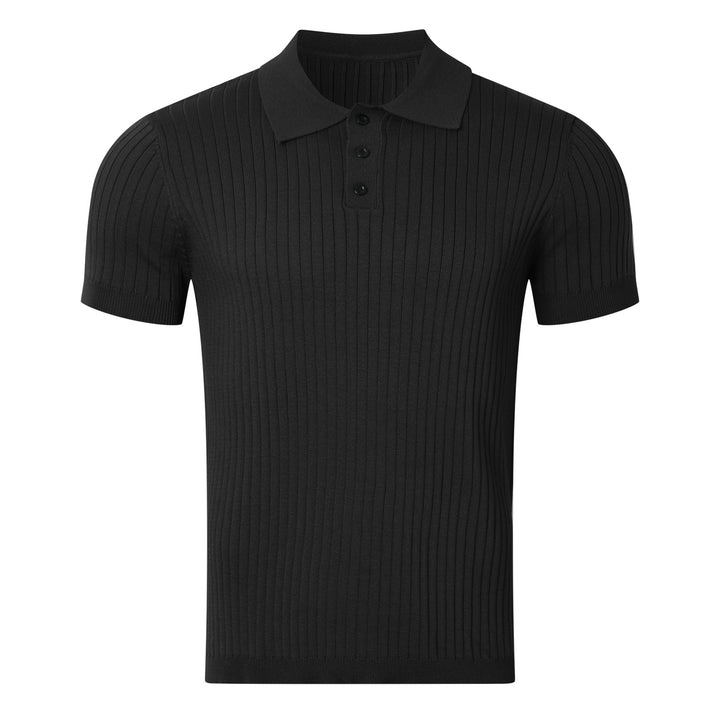 Men's narrow-cut ribbed polo shirt made of fine knit with short sleeves and polo collar Mune Fashion